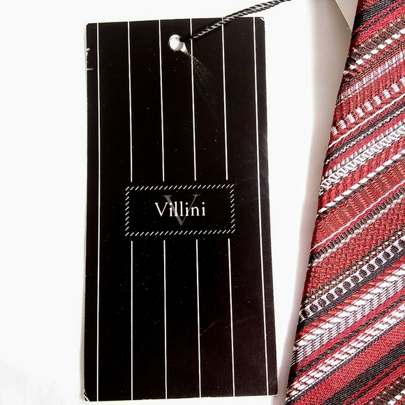 Robert Villini Red Black Striped Silk NWT Necktie Tie - Picture 5 of 11